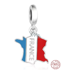Charm Sterlingové stříbro 925 Francie vlajka - houpající se mapa, přívěsek na náramek cestování Charm Sterlingové stříbro 925 Francie vlajka - houpající se mapa, přívěsek na náramek cestování