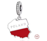 Charm Sterlingové stříbro 925 Polsko vlajka - houpající se mapa, přívěsek na náramek cestování