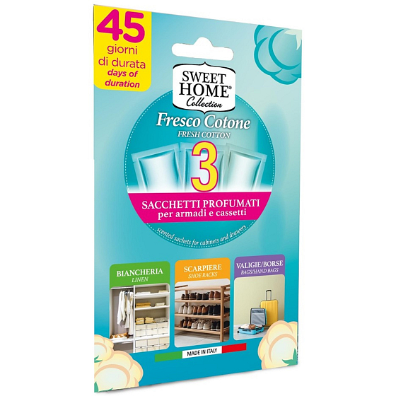 Sweet Home Fresco Cotone - Świeża bawełna wonne saszetki do szaf 3 sztuki
