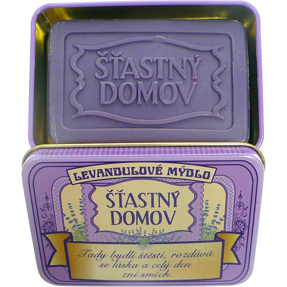 Albi Relax Levandulové mýdlo v plechovce s textem Šťastný domov 8 x 5,4 cm