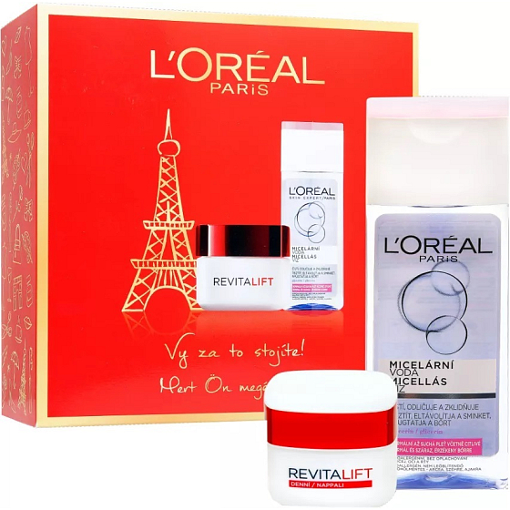 Loreal Paris Revitalift denní krém proti vráskám 50 ml + micelární voda pro normální a smíšenou pleť 200 ml, kosmetická sada