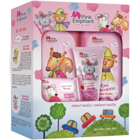 Pink Elephant Veverka Anička šampon 500 ml + Činčila Nela zubní pasta 50 ml + Kočička Sonička pěna do koupele 500 ml + Myška Mia krémové mýdlo 90 g, kosmetická sada pro holky
