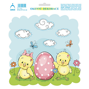 Arch Samolepka, okenní fólie bez lepidla Kuřátka s vajíčkem Velikonoční 20 x 23 cm