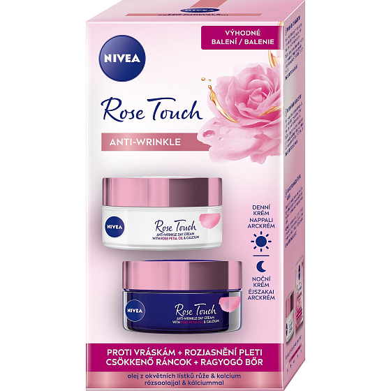 Nivea Rose Touch Anti-wrinkle denní krém proti vráskám 50 ml + noční krém proti vráskám 50 ml, duopack