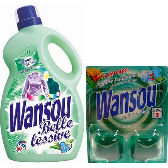 Wansou Belle Lessive Balsam & Delicate Aloe Vera tekutý prací prostředek 3 l + gelové kapsle 2 kusy