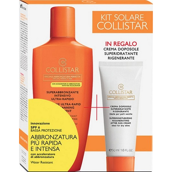 Collistar Sun Care Kit Intensive Ultra-Rapid Super Tanning Treatment 200 ml + Supermoisturizing Regenerating After Sun Cream hydratační a regenerační krém po opalování 50 ml, kosmetická sada