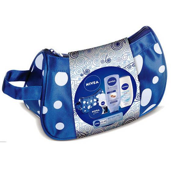 Nivea Creme Soft sprchový gel 250 ml + Invisible Black & White Pure kuličkový antiperspirant 50 ml + krémové tělové mléko do sprchy 400 ml + intenzivní krém (Creme) 30 ml + kosmetická taštička, pro ženy kosmetická sada