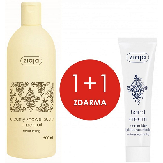 Ziaja Arganový olej sprchový gel s olejem 500 ml + Ceramid lipidový koncentrát krém na ruce 100 ml, duopack