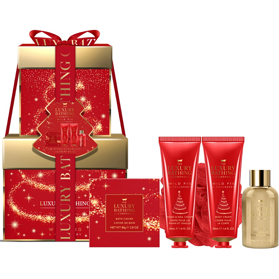 Grace Cole Wild Fig & Cranberry mycí gel 50 ml + krém na ruce 50 ml + tělové mléko 50 ml + perle do koupele 80 g + mycí houba, kosmetická sada pro ženy