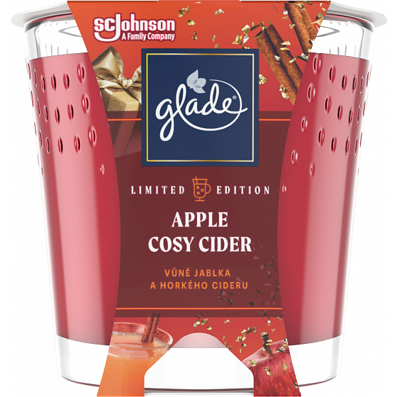 Glade Apple Cosy Cider z zapachem jabłka i gorącego cydru świeca w szkle, czas palenia do 38 godzin 129 g