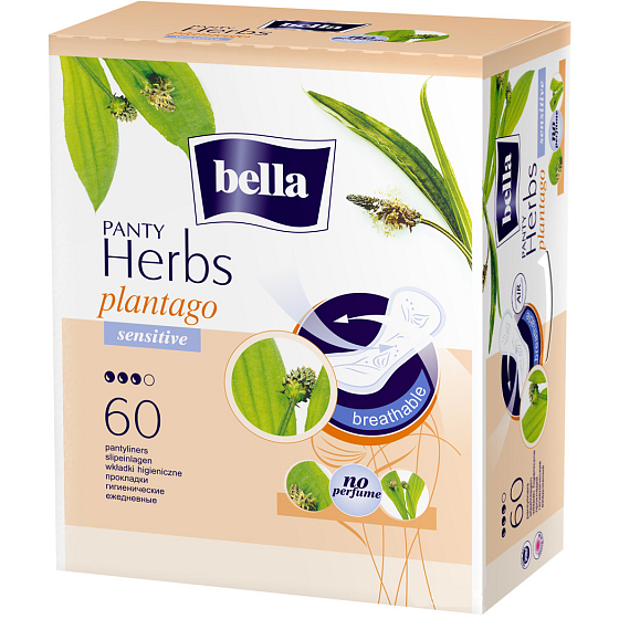 Bella Herbs Plantago Sensitive hygienické aromatizované slipové vložky 60 kusů + odličovací tampony 30 kusů
