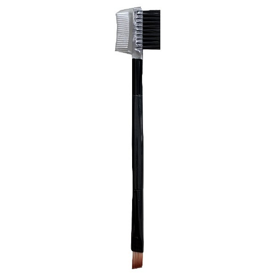 Kosmetický štětec oboustranný s hřebínkem a kartáčkem na obočí a řasy 13,5 cm