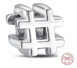 Charm Srebrny 925 Hashtag, koralik na bransoletkę symbol