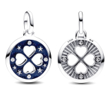 Zawieszka ze srebra próby 925 Serce w koniczynie, szczęście - Mini medalion, element do bransoletki symbol
