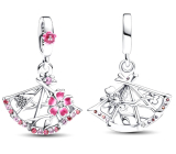 Zawieszka ze srebra próby 925 King of Glory w stylu Xiao Qiao Peach Blossom Fan, charms do bransoletki symbol