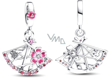 Zawieszka ze srebra próby 925 King of Glory w stylu Xiao Qiao Peach Blossom Fan, charms do bransoletki symbol
