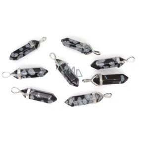 Wahadło z Obsydianu Płatkowego, sześciokątny kształt, naturalny kamień 41 x 13 mm, ręcznie rzeźbiony, kamień ochrony, 1 sztuka