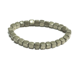 Pyrit náramek elastický přírodní kámen, kostka 6 - 7 mm / 16 - 17 cm, mistr sebevědomí a hojnosti