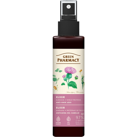 Green Pharmacy Elixír przeciw wypadaniu włosów z łopianem i pszenicą 150 ml