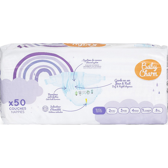 Baby Charm pieluchy jednorazowe Super Dry Flex Newborn 2-5 kg, 50 sztuk