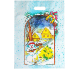 Press Igelitová taška 46,5 x 35,5 cm mikulášská sněhulák, domečky, stromeček