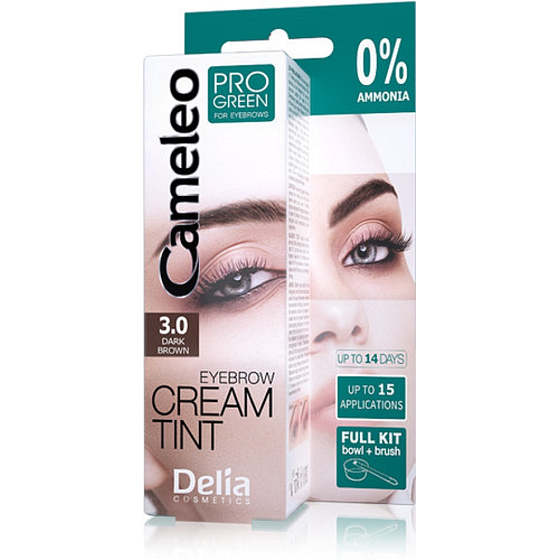 Delia Cosmetics Cameleo Progreen krémová profesionální barva na obočí, bez amoniaku 3.0 Dark Brown - tmavě hnědá 15 ml
