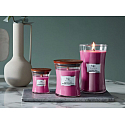 WoodWick Wild Berry & Beets - Leśne owoce i buraki zapachowa świeca z drewnianym knotem i wieczkiem szklanym mała 85 g