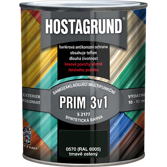 Hostagrund Prim 3v1 S2177 podstawowa i wierzchnia farba na metal, 0570 zielona, 600 ml