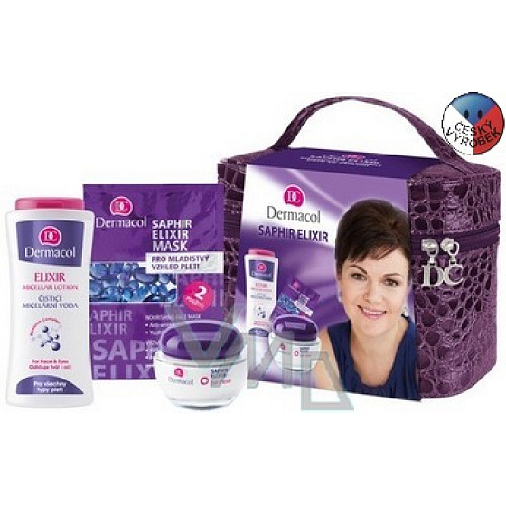 Dermacol Saphir Elixir krém 50 ml + čisticí voda 200 ml + maska 16g + kufřík, kosmetická sada