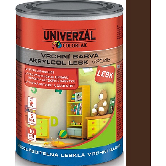 Colorlak Akrylcol Lesk V2046 vodouředitelná lesklá vrchní barva Hnědá tmavá AQ 0,6l