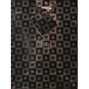 Nekupto Dárková papírová taška 23 x 18 x 10 cm Metalická hnědá se čtverečky 001 62 GM