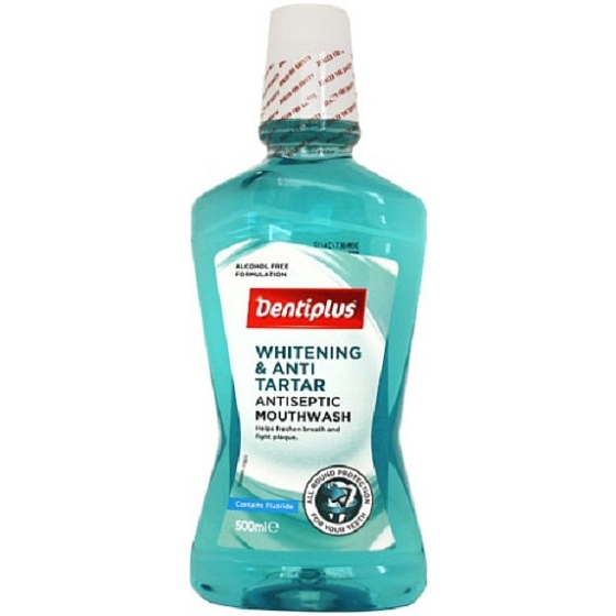 Dentiplus Whitening antiseptická bělicí ústní voda s příchutí čerstvé máty, bez alkoholu 500 ml