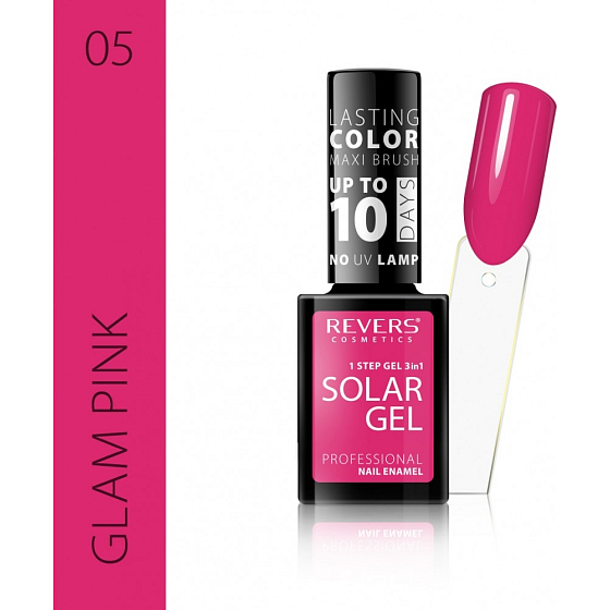 Revers Solar Gel gelový lak na nehty 05 Glam Pink 12 ml