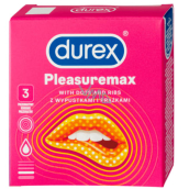 Durex Pleasuremax kondom z wypustkami i wypustkami dla stymulacji obu partnerów nominalna szerokość: 56 mm 3 sztuki