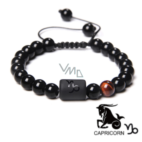 Onyx Koziorożec oznacza zodiak, bransoletka z naturalnego kamienia, kulka 8mm / regulowana wielkość, kamień życiowej siły