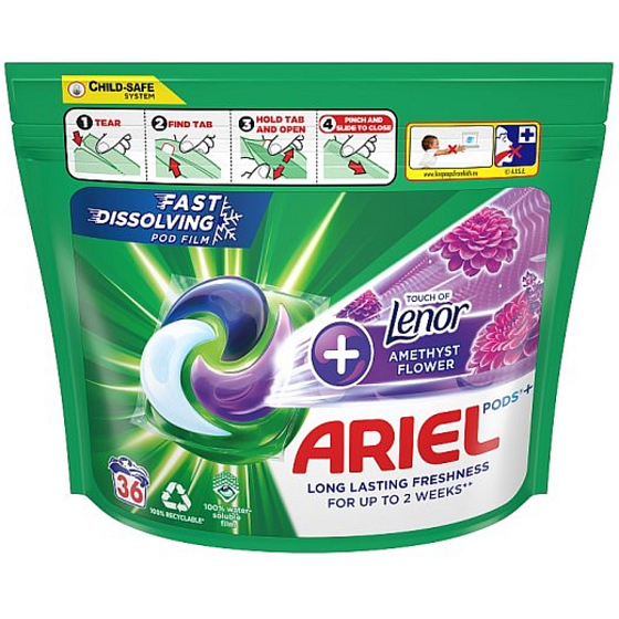 Ariel +Touch Of Lenor Ametyst Flower żelowe kapsułki do długotrwałej świeżości 36 sztuk
