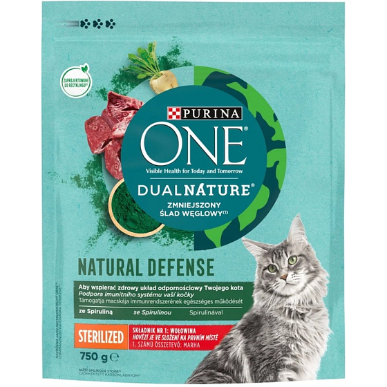 Purina ONE Dual Nature Sterilised granule dla kotów ze spiruliną i wołowiną 750g