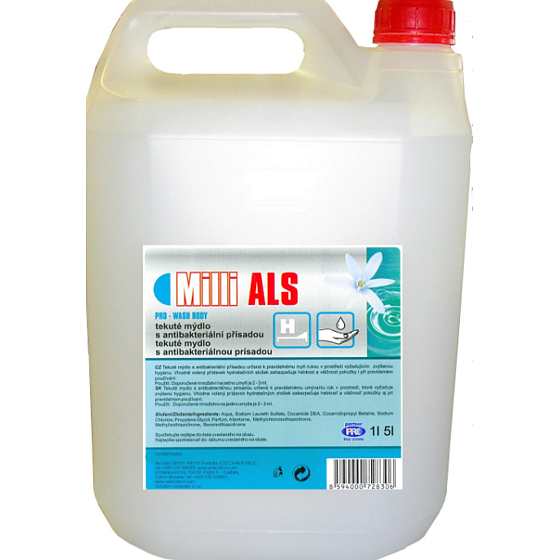Milli Als profesionální antimikrobiální tekuté mýdlo čisté bez parfemace 5 l