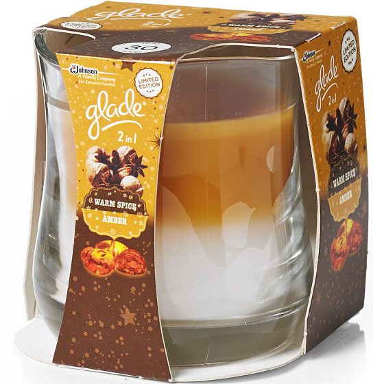 Glade by Brise 2v1 Warm Spice and Amber vonná svíčka ve skle, doba hoření až 30 hodin 135 g