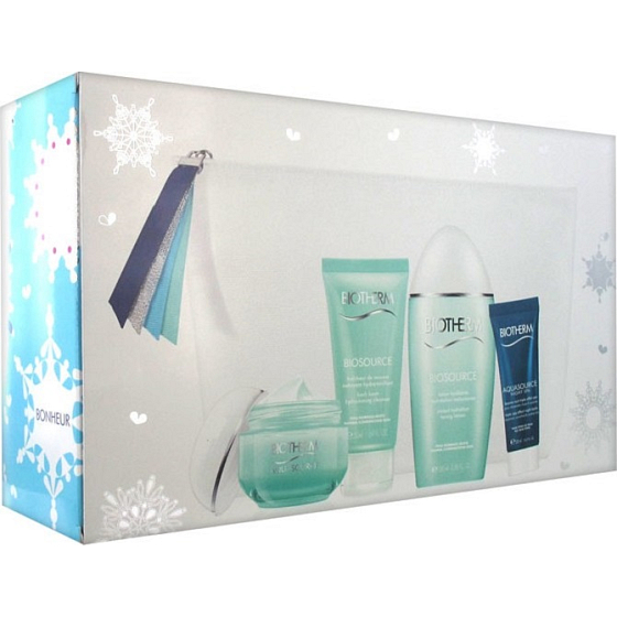 Biotherm Aquasource Hydration Cream 50 ml + Aquasource Night Balm 20 ml + Biosource Toning Lotion 100 ml + Biosource Hydra-Toning Cleanser 50 ml + kosmetická taštička, kosmetická sada