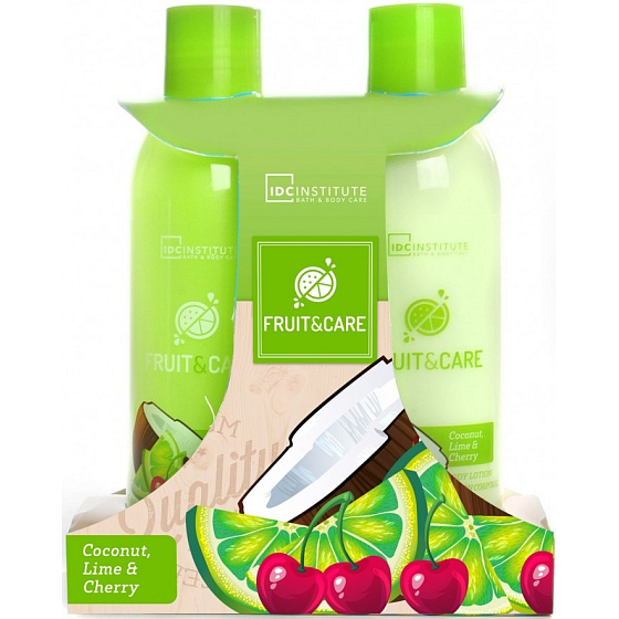 Idc Institute Fruit & Care Coconut, Lime & Cherry sprchový gel 180 ml + tělové mléko 180 ml, kosmetická sada