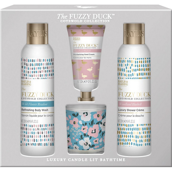 Baylis & Harding Lesní zvonek a Květinová louka mycí gel 250 ml + sprchový krém 250 ml + krém na ruce 30 ml + vonná svíčka 60 g, kosmetická sada