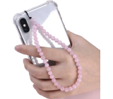 Bransoletka na telefon przeciwko utracie, naturalny kamień różowy kwarc 6 mm / 26,5 cm, kamień miłości