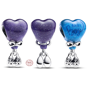 Charm Srebrna 925 Serce i buciki, Baby boy - Chłopczyk, koralik na bransoletkę rodzina