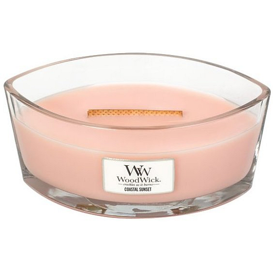 WoodWick Coastal Sunset - Západ slunce na pobřeží vonná svíčka s dřevěným širokým knotem a víčkem loď 453 g