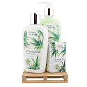 Bohemia Gifts Cannabis Olej konopny płynne mydło 300 ml + mleczko do ciała 250 ml + mydło stałe 100 g, drewniana paleta kosmetyczna zestaw