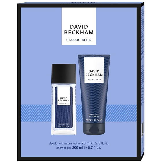 David Beckham Classic Blue parfémovaný deodorant sklo pro muže 75 ml + sprchový gel 200 ml, kosmetická sada pro muže