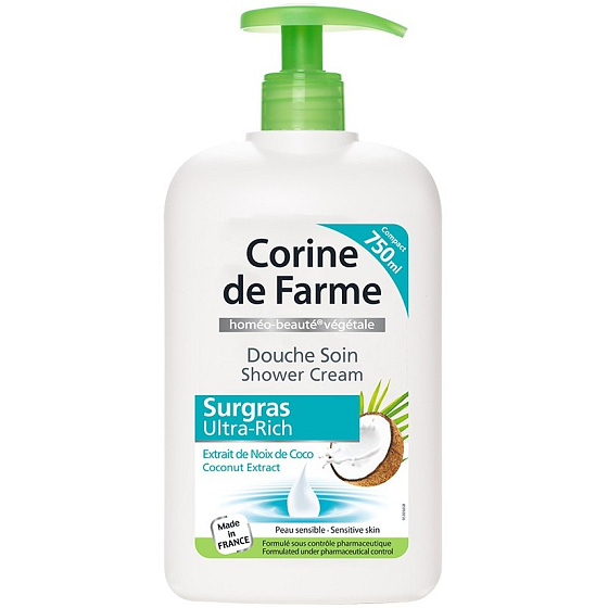 Corine de Farme Surgras Ultra-Rich Kokos krémový sprchový gel pro citlivou pokožku dávkovač 750 ml
