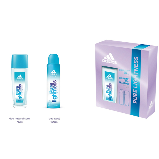 Adidas Pure Lightness parfémovaný deodorant sklo 75 ml + deodorant sprej 150 ml, kosmetická sada pro ženy