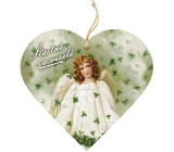 Bohemia Gifts Drewniane dekoracyjne serce z nadrukiem Anioł z czterolistkiem 12 cm